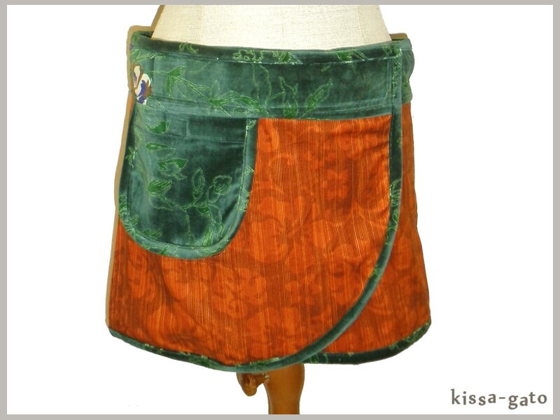 Klettrock Cacheur Pika C1 Cord Samt Klett Wickelrock Rock Kissagato S M L Xl Orange Grün von kissagato