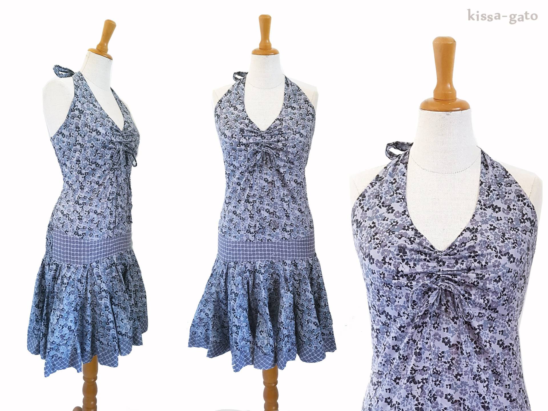 Neckholderkleid Kleid Grau Blau Knielang Kissagato Neckholder S M L Xl von kissagato