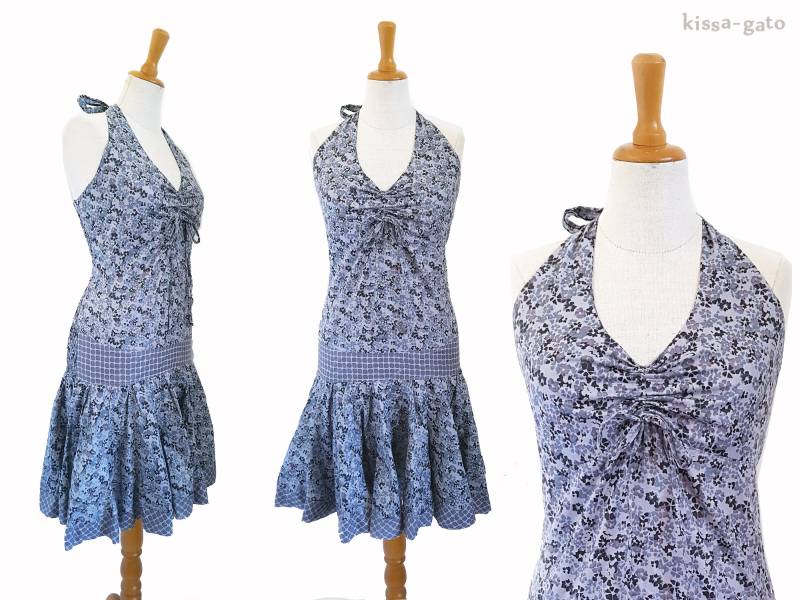 Neckholderkleid Kleid Grau Blau Knielang Kissagato Neckholder S M L Xl von kissagato
