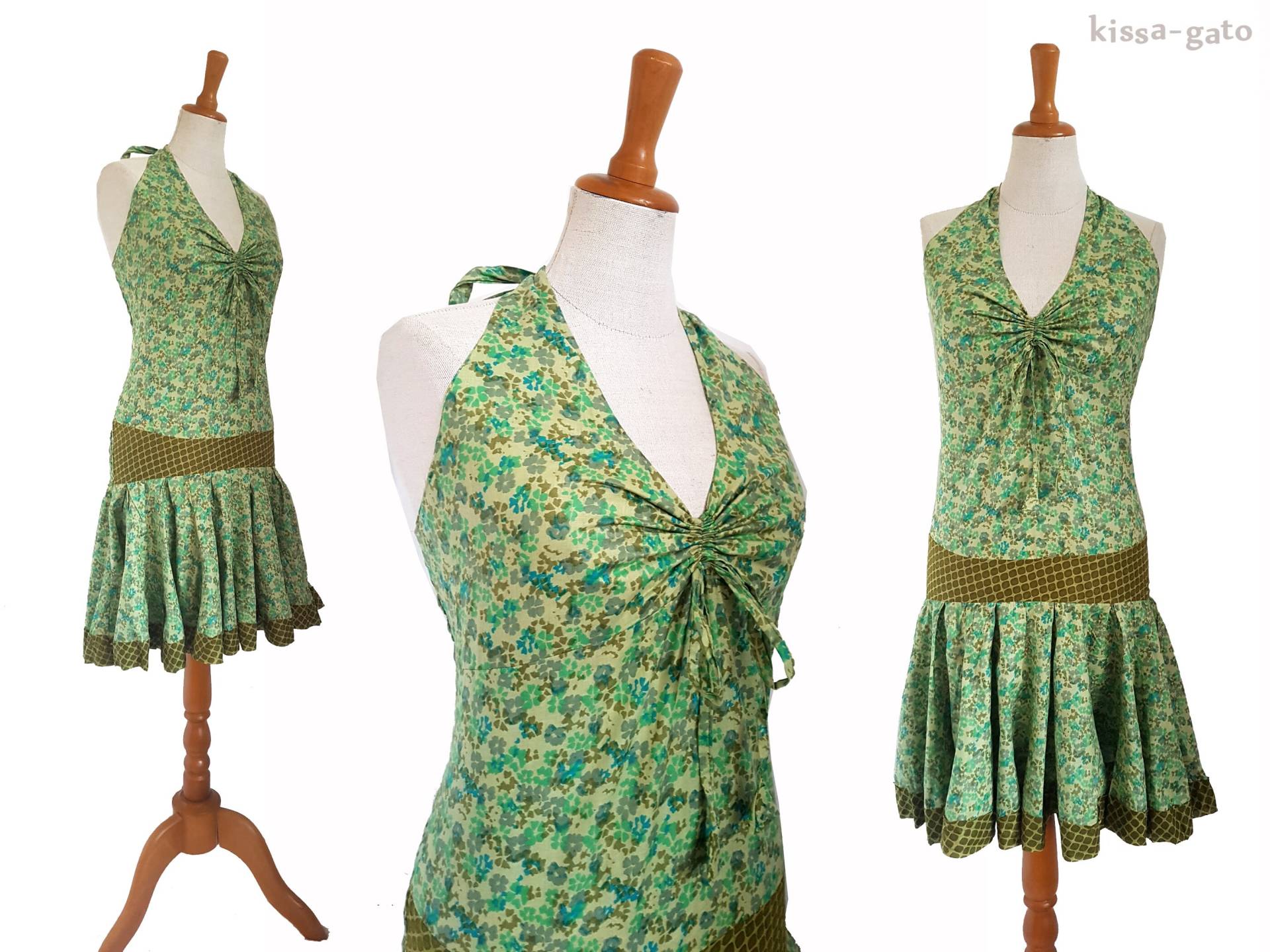 Neckholderkleid Kleid Grün Oliv Knielang Kissagato Neckholder S M L Xl von kissagato