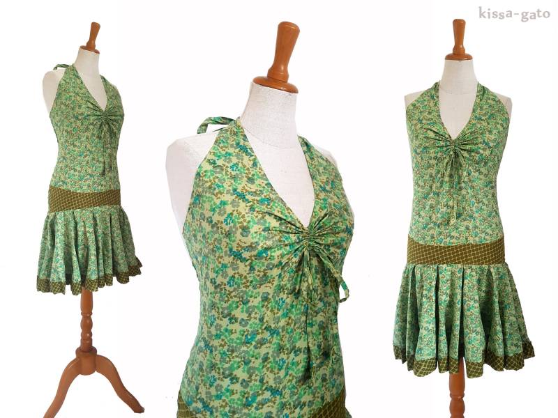 Neckholderkleid Kleid Grün Oliv Knielang Kissagato Neckholder S M L Xl von kissagato