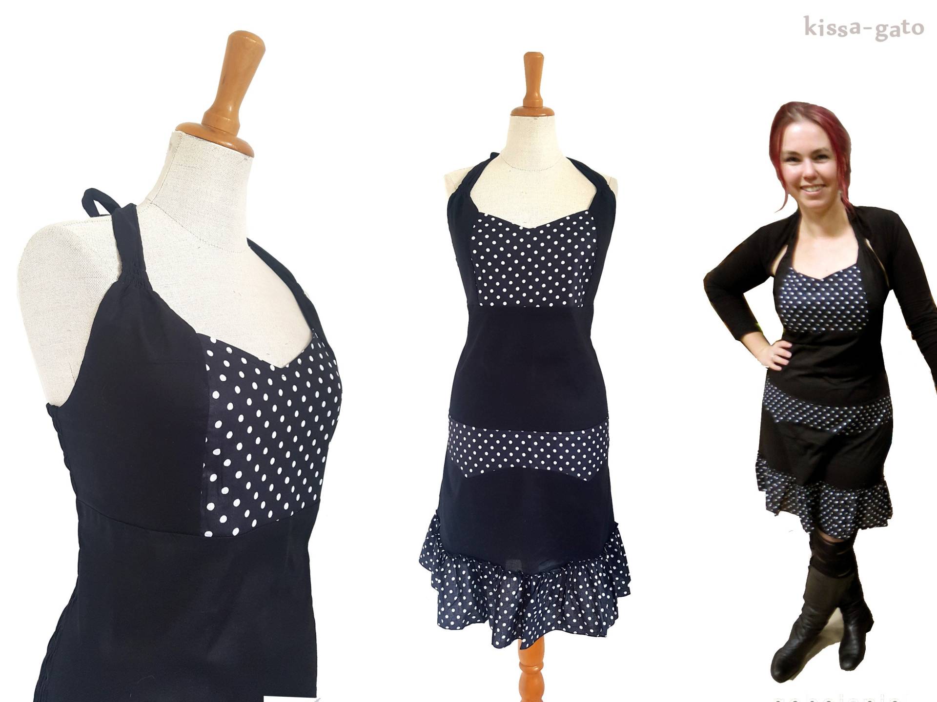 Neckholderkleid Rockabilly Kleid Schwarz Weiß Knielang Kissagato Neckholder S M L Xl von kissagato