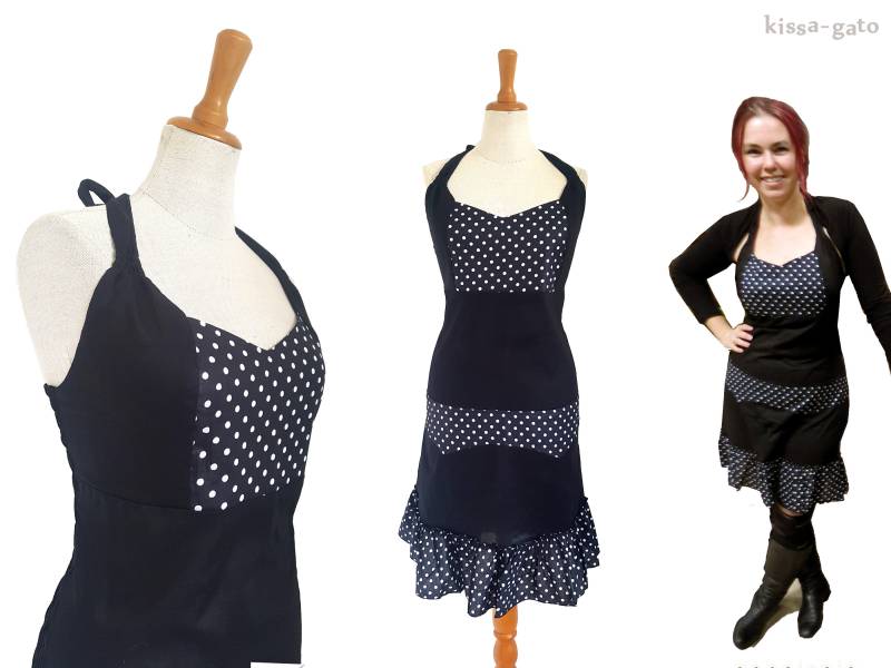 Neckholderkleid Rockabilly Kleid Schwarz Weiß Knielang Kissagato Neckholder S M L Xl von kissagato