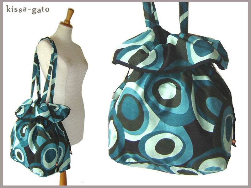 Shopper Tulpe Beutel Tasche Petrol Grün Kreise Ballontasche Kissagato Umhängetasche von kissagato