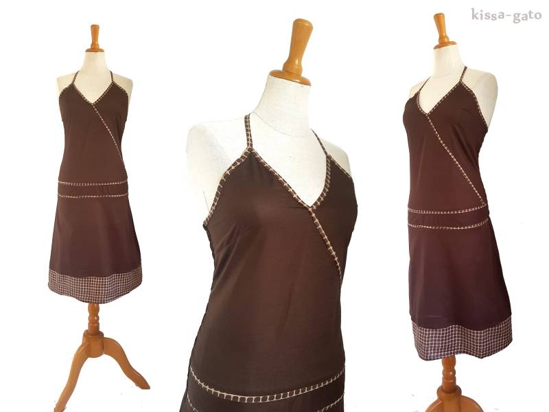 Sommerkleid Neckholderkleid Kleid Braun Nougat Kaffee Knielang Kissagato Neckholder S M L Xl von kissagato
