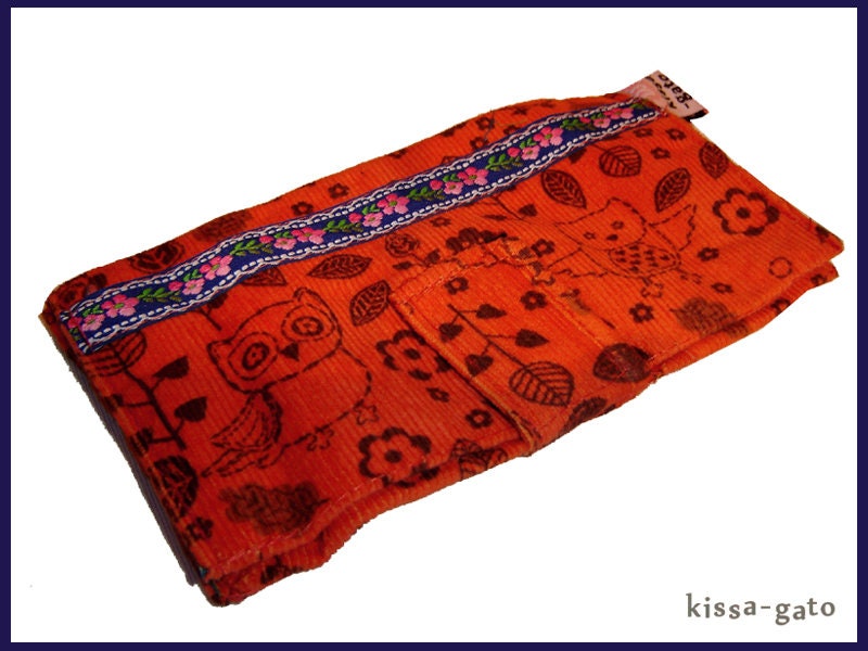 Tabaktasche Etui Tabak Täschchen Krimskrams Eule Orange Cord Kissagato von kissagato