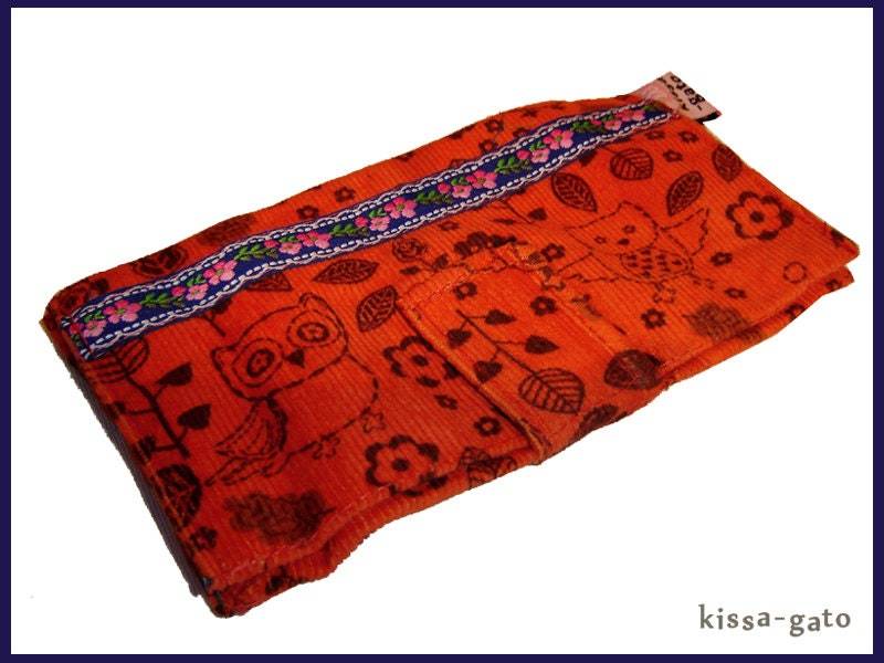 Tabaktasche Etui Tabak Täschchen Krimskrams Eule Orange Cord Kissagato von kissagato