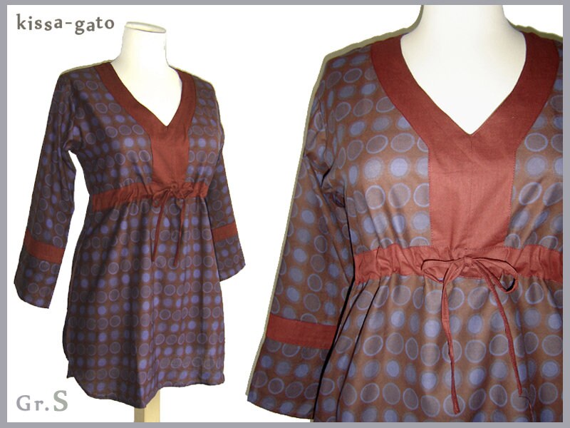 Tunika Bila Bluse Langarm Punkte Brombeer Blau Kleid Kissagato S Minikleid von kissagato