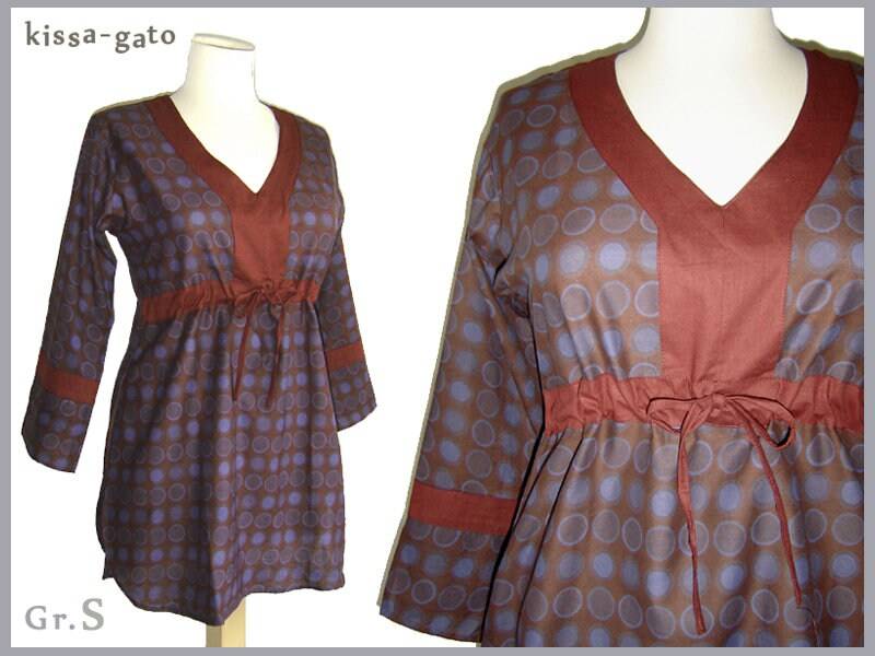 Tunika Bila Bluse Langarm Punkte Brombeer Blau Kleid Kissagato S Minikleid von kissagato