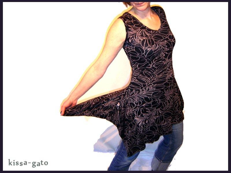 Tunika Siba Kleid Longshirt Schwarz Grau Blumen Lagenlook Shirt Kissagato L Xl von kissagato