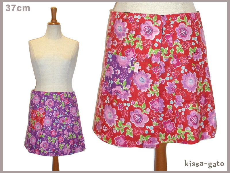 Wenderock Lisi 37cm Wickelrock Klett Kissagato Rock Lila Rot Blumen S M L von kissagato