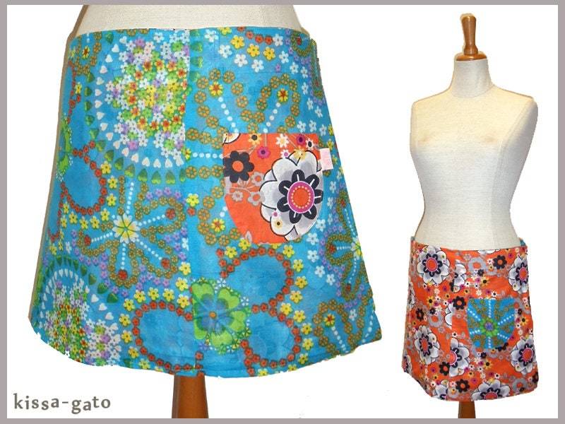 Wenderock Lisi 37cm Wickelrock Klett Kissagato Rock Türkis Orange Blumen S M L von kissagato