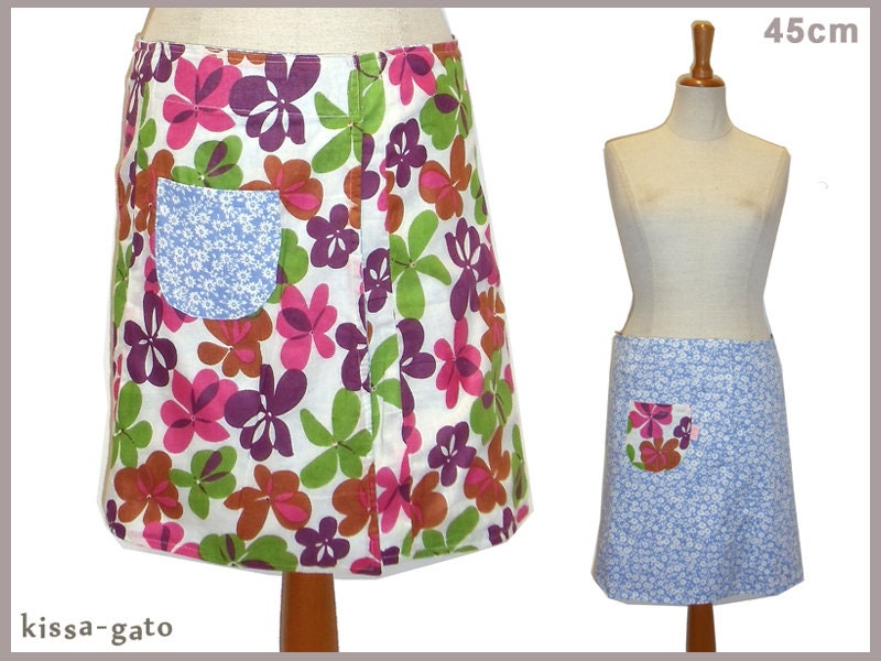 Wenderock Lisi 45cm Wickelrock Klett Kissagato Rock Hellblau Weiß Bunt Blumen S M L von kissagato