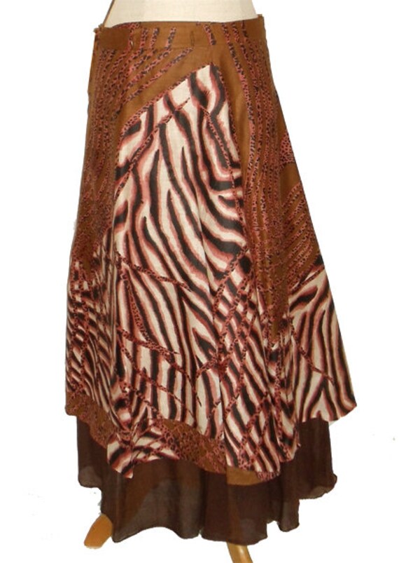 Wickelrock Tellerrock Rock Lang Animalprint Braun Altrosa Kissagato Bodenlang Weit von kissagato