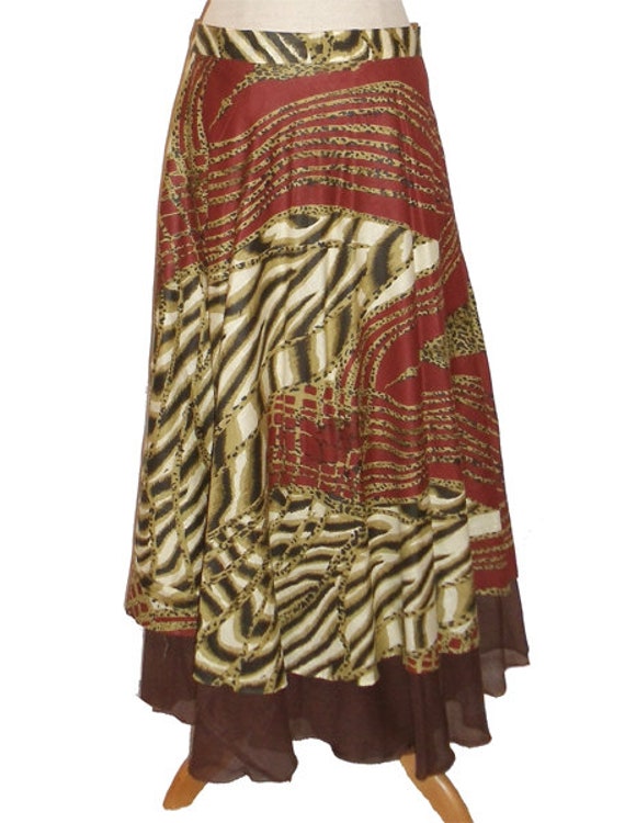 Wickelrock Tellerrock Rock Lang Animalprint Oliv Weinrot Kissagato Bodenlang Weit von kissagato