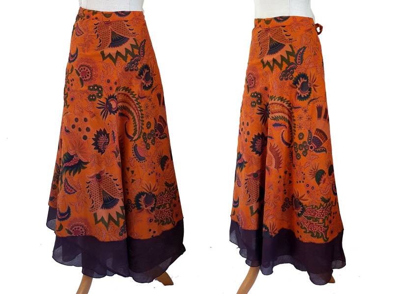 Wickelrock Tellerrock Rock Lang Blumen Rost Orange Kissagato Maxirock Bodenlang Weit von kissagato