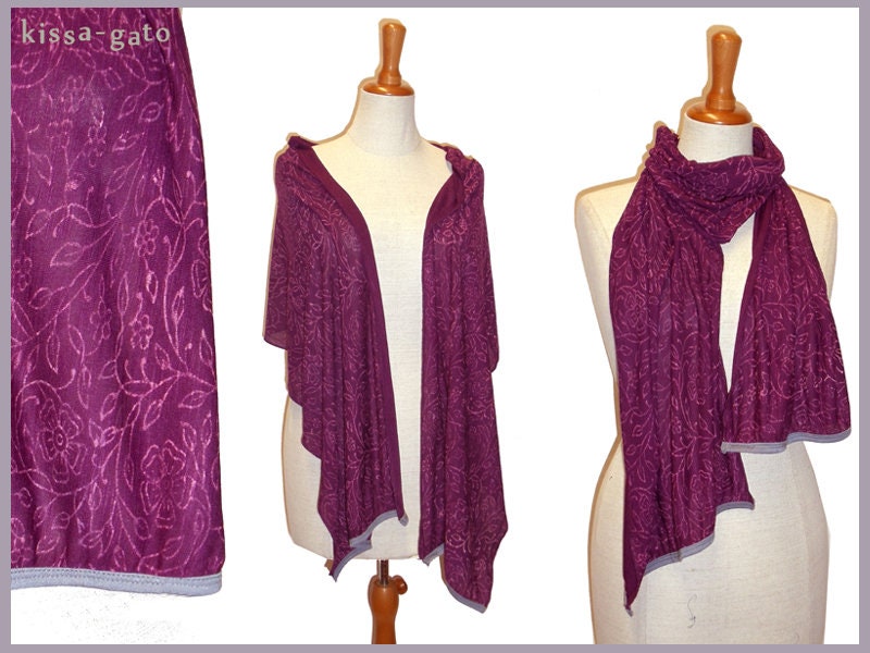stola Schal Blockprint Aubergine Lila Grau Blau Kissagato Tuch von kissagato
