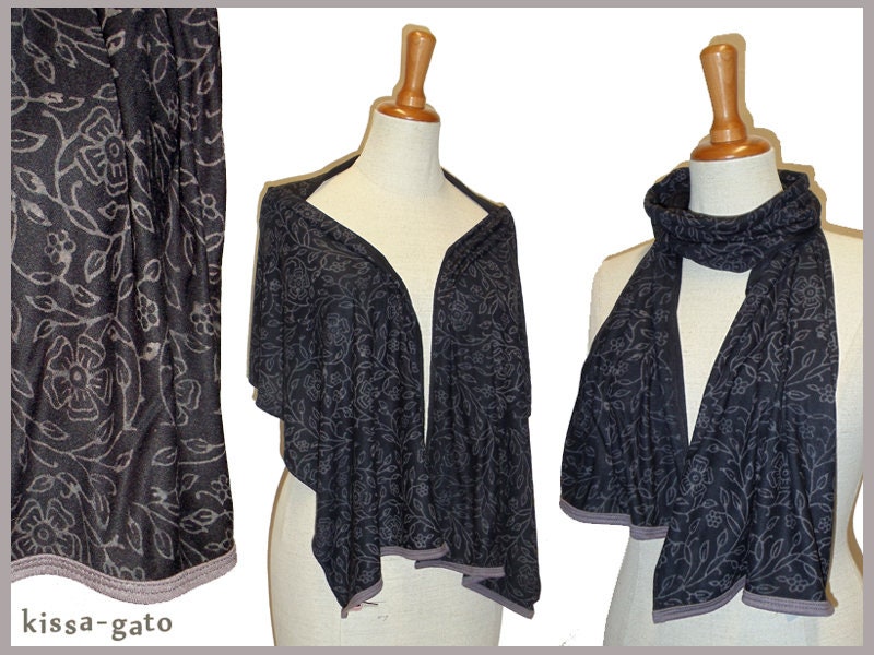 stola Schal Blockprint Schwarz Grau Taupe Kissagato Tuch von kissagato