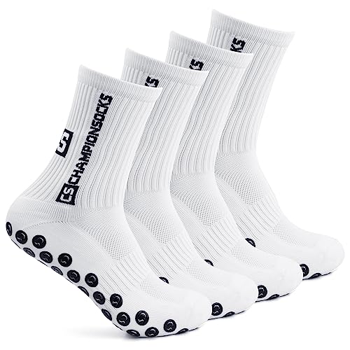 2 Paare Universelle Größe Sportsocken, Rutschfest Sportliche Fußballsocken Weiß für Herren, Atmungsaktiv Fussball Socken mit Tapedesign für Fußball Basketball Laufen Hockey Bergsteigen Marathons von kissral