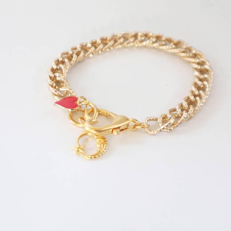 Charm-Kettenarmband Mit Herz-Karabinerverschluss, Bettelarmband, Armband 24 Karat Vergoldete Dicke Kette, Hängende Anhänger von kissthatfrogeu