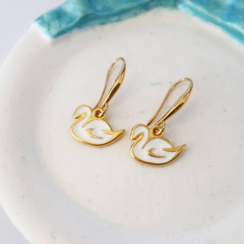 Weiße Schwan Emaille Ohrhänger - Zierliche Tropfenohrringe Ohrringe Für Mädchen, Sommerohrringe Kinder, Geschenk Mädchen von kissthatfrogeu