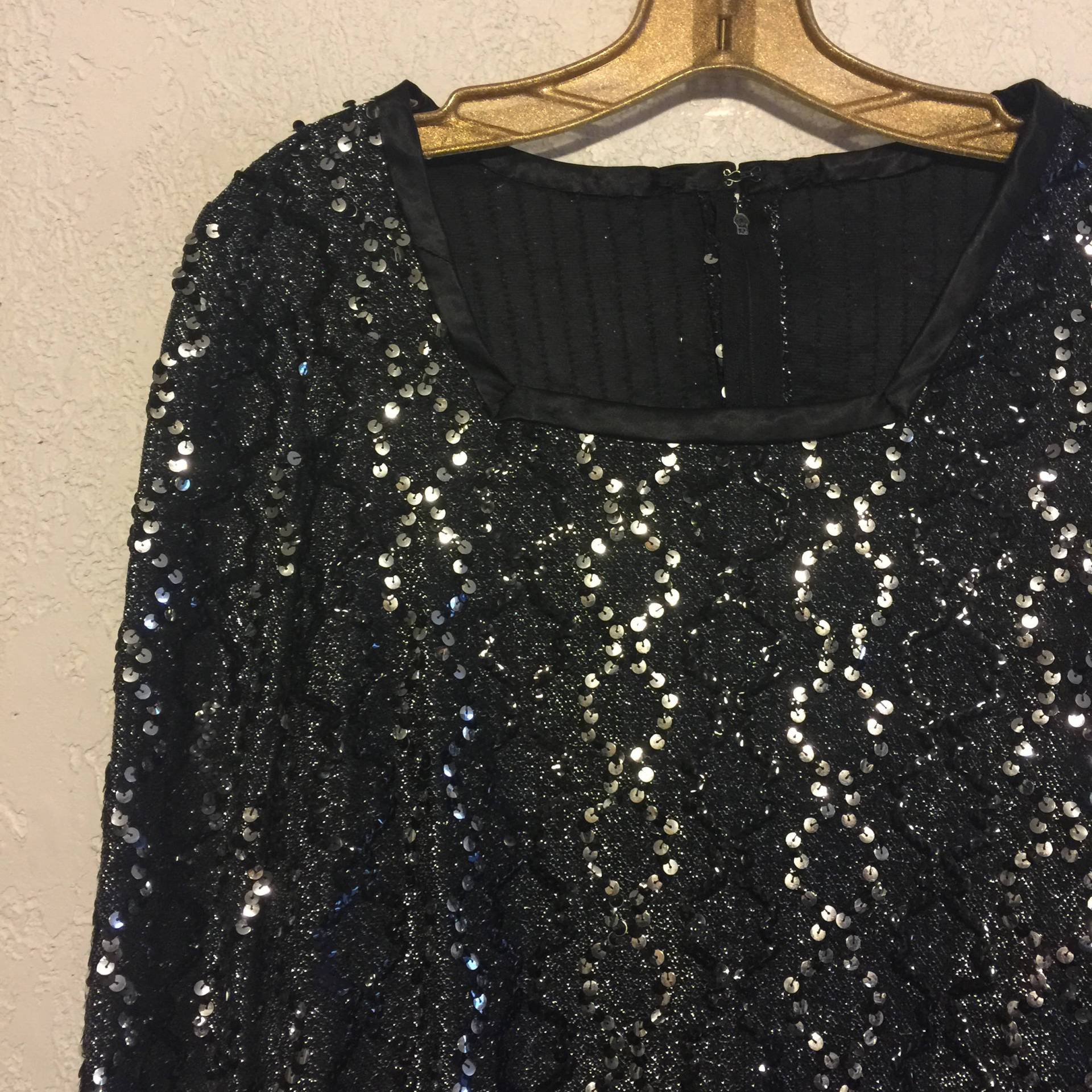 Funkelnde Schwarz & Silber Pailletten Vintage Lurex Bluse. M von kitschbitchvintage