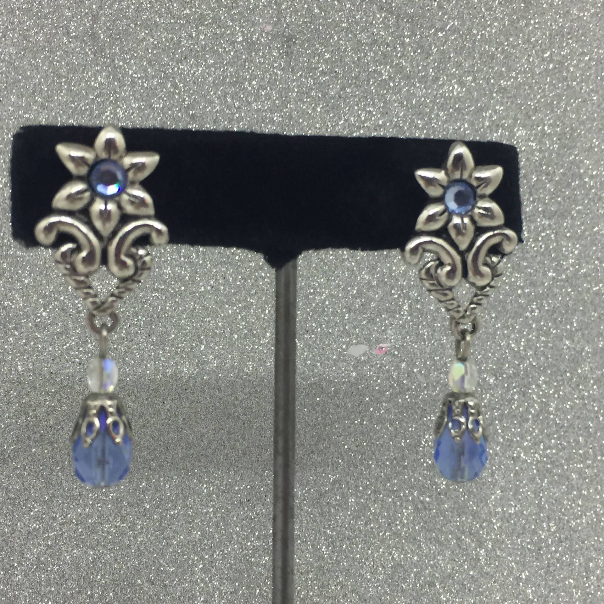 Vintage 1990Er Jahre Jugendstil Blaue Glasperlen Blumen Ohrringe von kitschbitchvintage