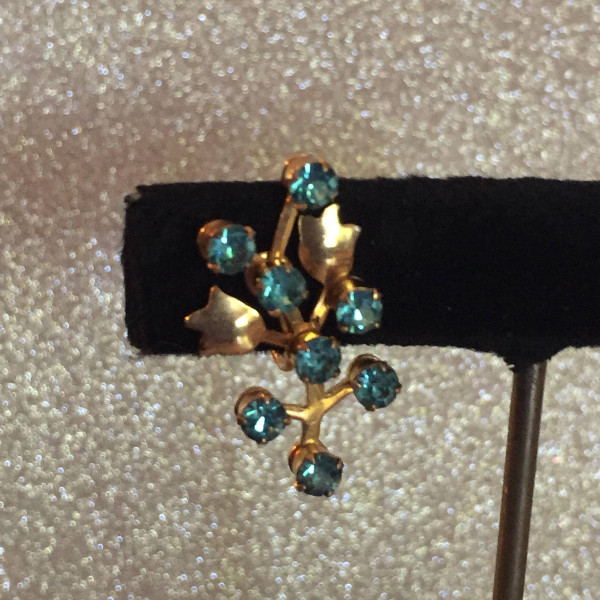 Vintage Mid Century Kupfer & Aqua Strass Ohrringe von kitschbitchvintage