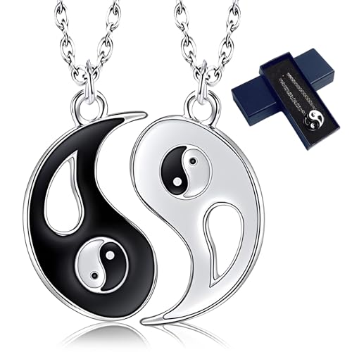 ZoneYan Ying Yang Kette, Freundschaftsketten, Jewelry Puzzle-Anhänger im Yin-Yang-Design für Jungen, Mädchen, beste Freunde, Liebhaber und Paare, 2 legierte Halsketten,Geschen (Silber) von ZoneYan