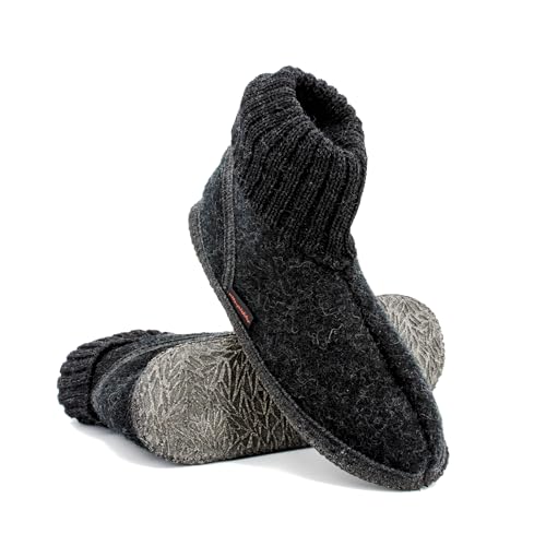 kitz-pichler Hüttenschuh Ötz - Hoher Hausschuh für Damen & Herren | Aus Reiner Schur-Wolle - hochwertige Sohle aus Filz - geschlossene Walkstoff Schuhe Kohle | 39 von kitz-pichler