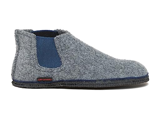 Kitz-pichler Hütten-Chelsea für Damen & Herren Filzhausschuh | Hausschuh aus hauseigenem Walkstoff gefertigt | Rutschfeste Sohle | Made in Tirol Graumele/blau, 39 von kitz-pichler