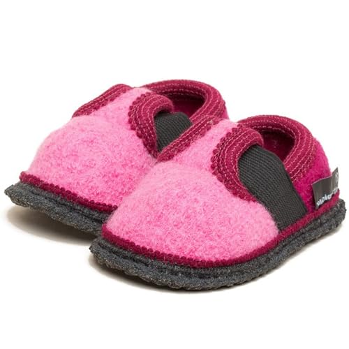 kitz-pichler Bobby Kinder-Hausschuh für Jungen & Mädchen - bequemer Kinderhausschuh mit Gummizug und wasserfester Sohle Lippstick/Fuchsia | 22 von kitz-pichler