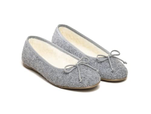 kitz-pichler Damen Ballerina Hausschuhe aus Walkstoff mit Gummisohle, eleganter und schmaler Damenschuh aus Schurwolle von kitz-pichler