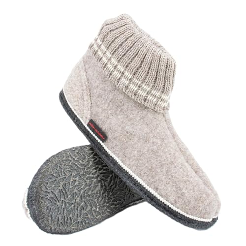 kitz-pichler Hüttenschuh Ötz - Hoher Hausschuh für Damen & Herren | Aus Reiner Schurwolle - hochwertige Sohle aus Filz - Warme Hausschuhe Beige | 46 von kitz-pichler