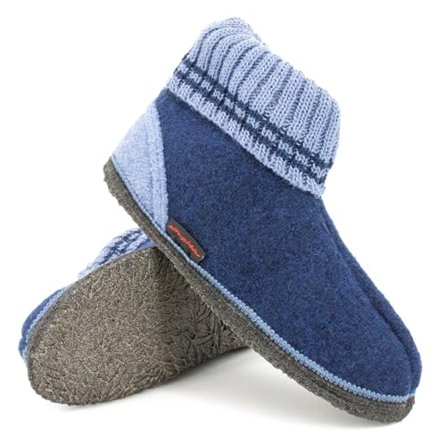 kitz-pichler Hüttenschuh Ötz - Hoher Hausschuh für Damen & Herren | Aus Reiner Schurwolle - hochwertige Sohle aus Filz - Warme Hausschuhe Inkblu/Atlantic | 41 von kitz-pichler