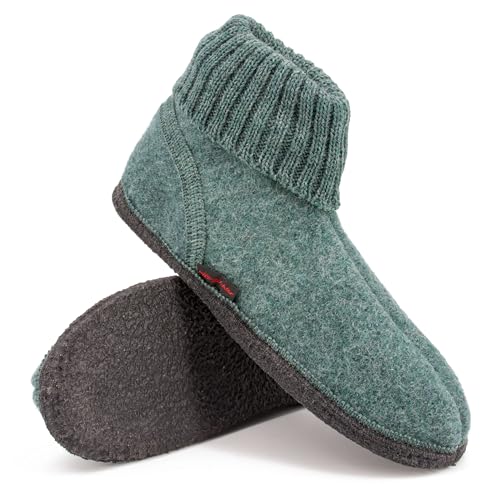kitz-pichler Hüttenschuh Ötz - Hoher Hausschuh für Damen & Herren | Aus Reiner Schurwolle - hochwertige Sohle aus Filz - Warme Hausschuhe Oceangreen | 42 von kitz-pichler
