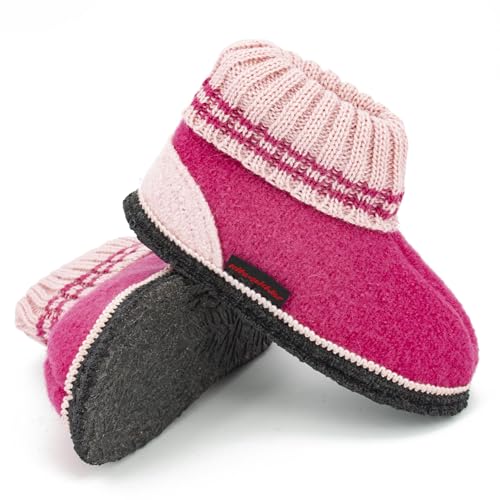kitz-pichler Hüttenschuh Ötz Kids - Hoher Hausschuh für Kinder | aus 100% Schurwolle Raspberry, 28 von kitz-pichler