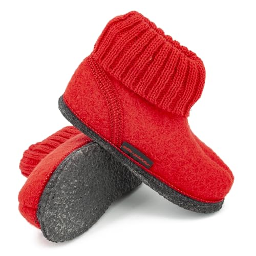kitz-pichler Hüttenschuh Ötz Kids - Hoher Hausschuh für Kinder | aus 100% Schurwolle Rubin, 34 von kitz-pichler