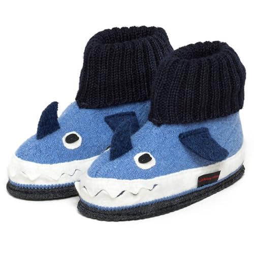 kitz-pichler Kinder-Hüttenschuh Hai für Jungen & Mädchen - aus 100% Schurwolle Atlantik, 27 von kitz-pichler