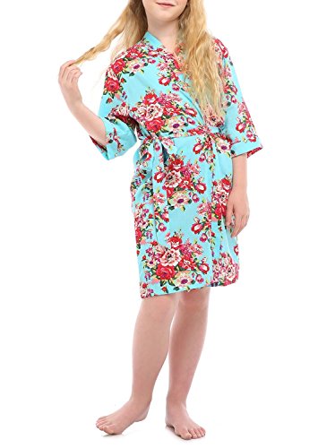kivie Mädchen Baumwolle Morgenmantel dünn Kimono Bademantel Brautjungfer Robe (Mint, Alter 8) von kivie