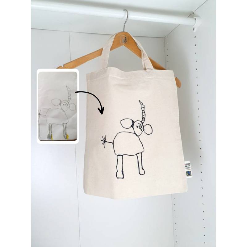 Kinderzeichnung Auf Stofftasche, Personalisierte Biobaumwoll Tasche, Aufgedrucktes Motiv Von Kindern Gemalt von kiwiundknoedel