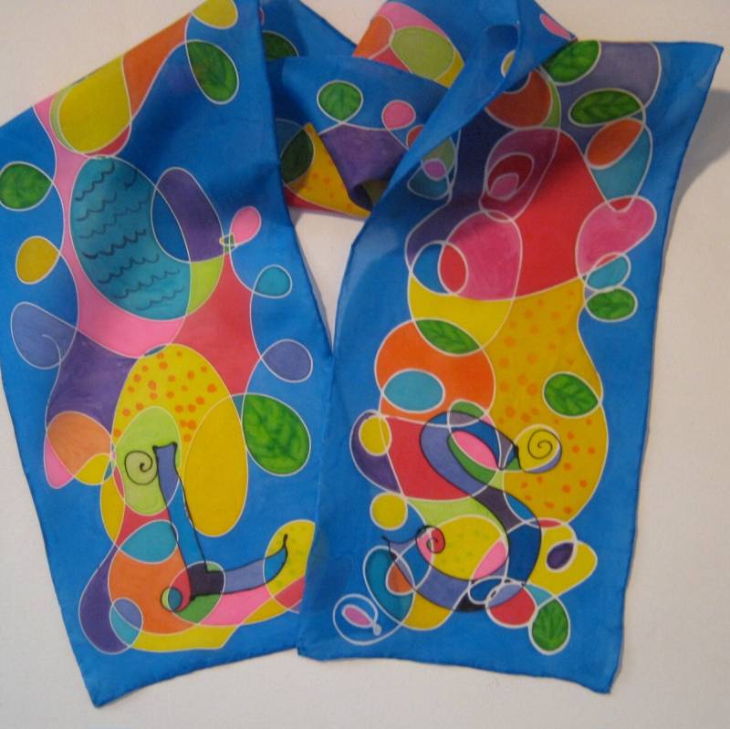 Personalisierte Regenbogen Scribble Seide Schal Multicolor von kjmSILKS