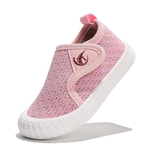 kkdom Baby Lauflernschuhe Jungen Mädchen Sneaker Kinder Leicht Atmungsaktiv Slip On Laufschuhe, Pink, 9.5 Little Kid von kkdom