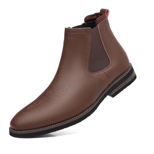 kkdom Cowboystiefel, Westernstiefel für Herren, quadratischer Zehenbereich, Chelsea-Stiefel, Schlupfstiefel, lässig, Retro-Stiefel, Dunkelbraun, 40 EU von kkdom