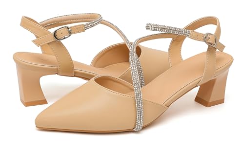 kkdom Damen-Pumps, glitzernd, Strass, Slingback, niedriger Absatz, geschlossen, spitzer Zehenbereich, Knöchelriemen, Kleid, aprikose, 37 EU kkdom Damen-Pumps, glitzernd, Strass, Slingback, niedriger Absatz, geschlossen, spitzer Zehenbereich, Knöchelriemen, Kleid, aprikose, 37 EU von kkdom