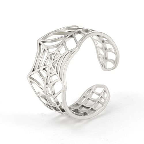 kkjoy Edelstahl Spinnennetz Ring Verstellbare Offene Finger Ringe Halloween Schmuck Für Frauen Männer von kkjoy