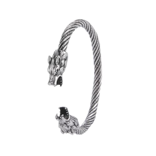 kkjoy Edelstahl Wikinger Armreif Herren Brüllender Wolfskopf Männerarmband Nordische Piraten Manschette Armbänder Wolf Armband Schmuck Talisman für Teenager von kkjoy