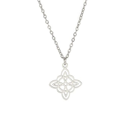 kkjoy Hexenknoten Halskette Edelstahl Magischer Knoten Pagan Wicca Symbol Anhänger 4-Spitz Keltischer Knoten Hexerei Halskette für Frauen Mädchen von kkjoy