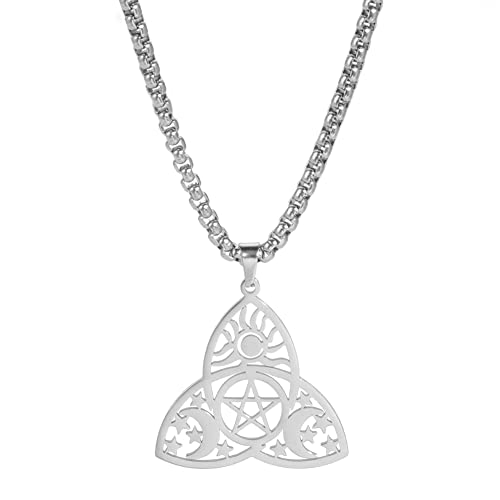 kkjoy Keltischer Knoten Halskette aus Edelstahl, Triquetra Anhänger Halskette mit Sonne, Mond und Sternen, Irisches Amulett Schmuck für Damen Herren von kkjoy