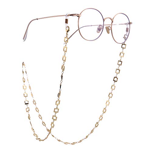 kkjoy Kupfermaskenkette hohl quadratisch und Rhombus Brillenriemen Halter Halskette Brillen Lanyards Brillen Sonnenbrillen Kordel für Frauen Männer, Quadratisch – Gold von kkjoy